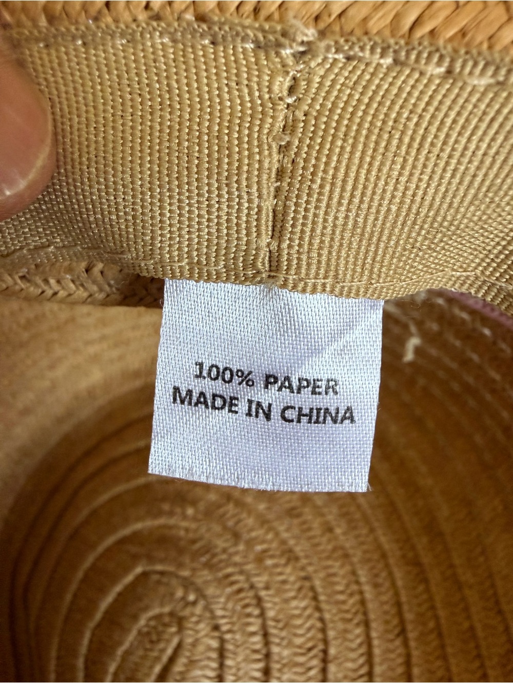 Women's Tan Straw Sun Hat with Cream Trim and Subtle Pink Edge - Picture 6 of 8